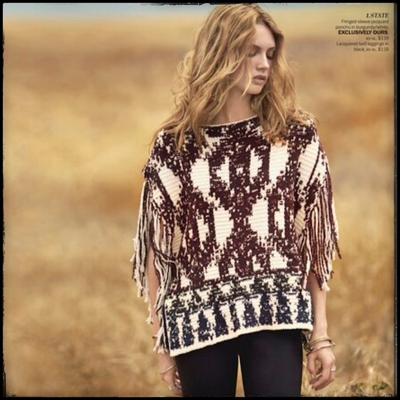 1. State Jackets & Blazers - ❌SOLD❌ 1. STATE Fringed Sleeve Poncho Aztec Southwestern Sweater Lord & Taylor